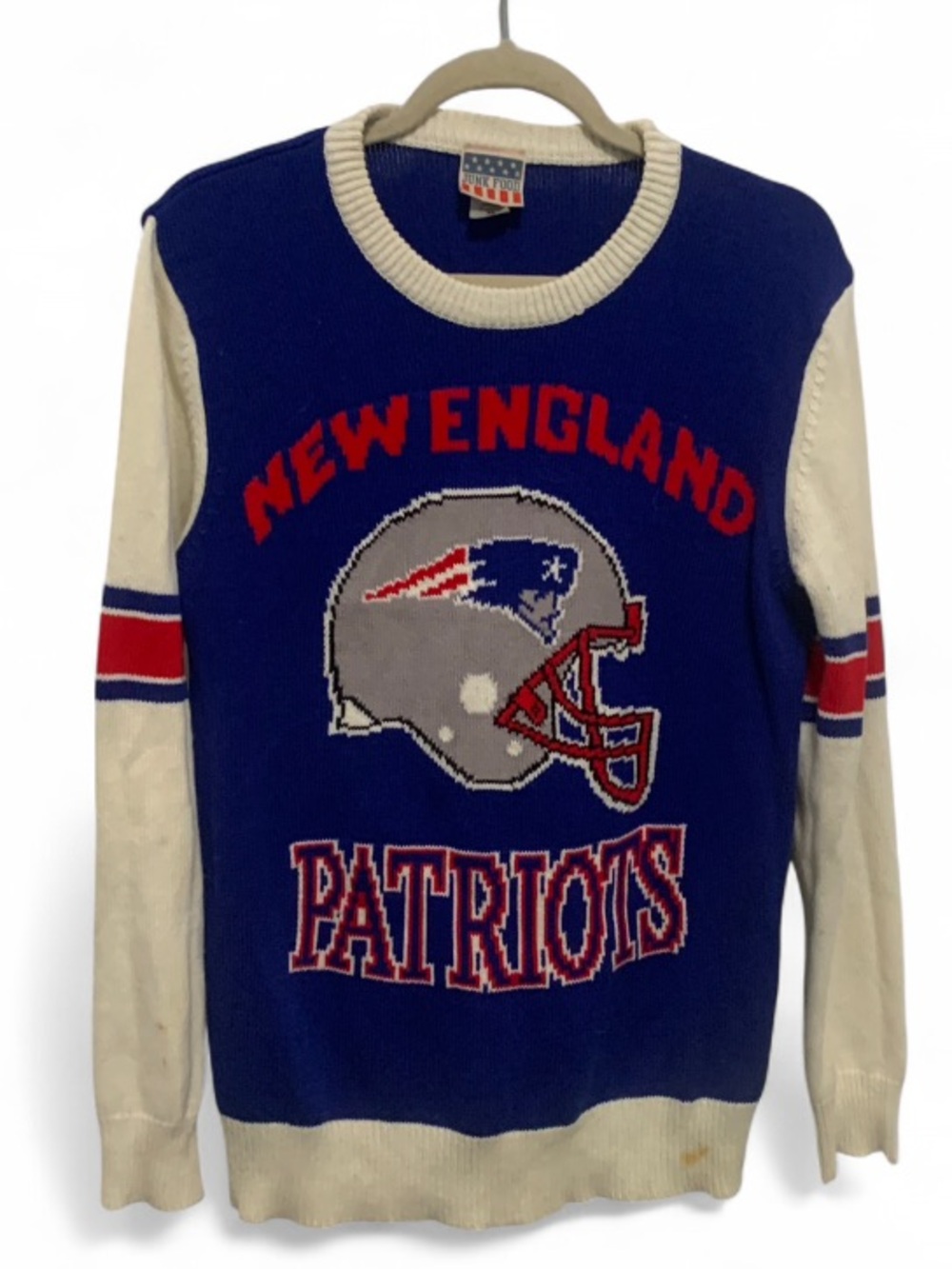 Junk Food Clothing New England Patriots Crewneck Sweater - Blue, Cream & Red